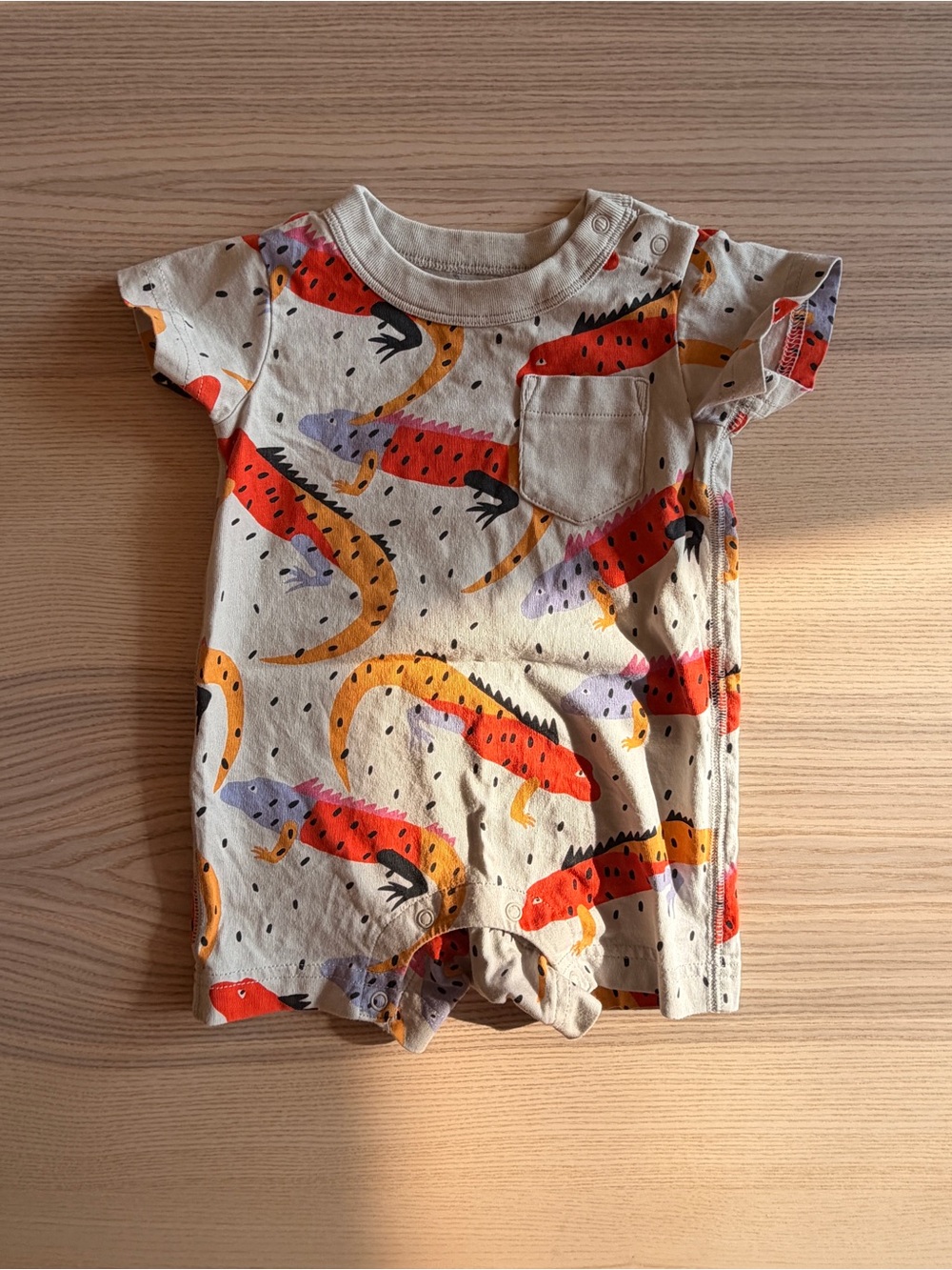 Tea Collection Short-Sleeve Romper with Lizard Print